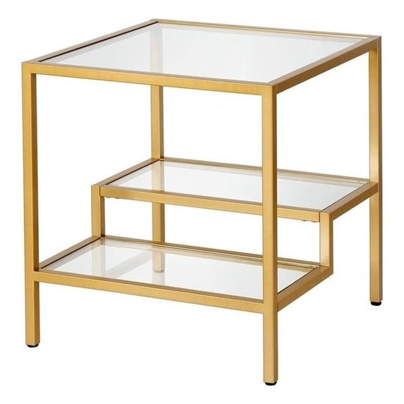 Pemberly Row Two-Tier Modern Metal Side Table in Antique Brass