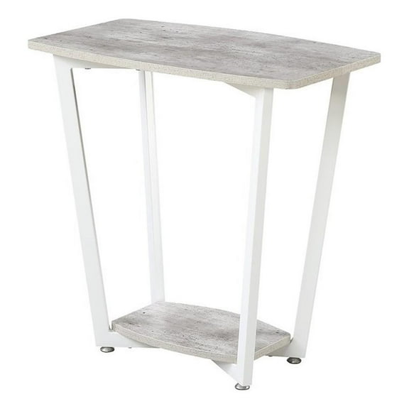 Pemberly Row Two Tiers Modern Metal End Table with Faux Marble Top in White/Gray