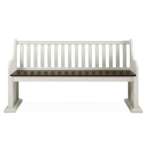 Pemberly Row Two-Tone Ivory and Dark Oak Farmhouse Dining Bench with Back