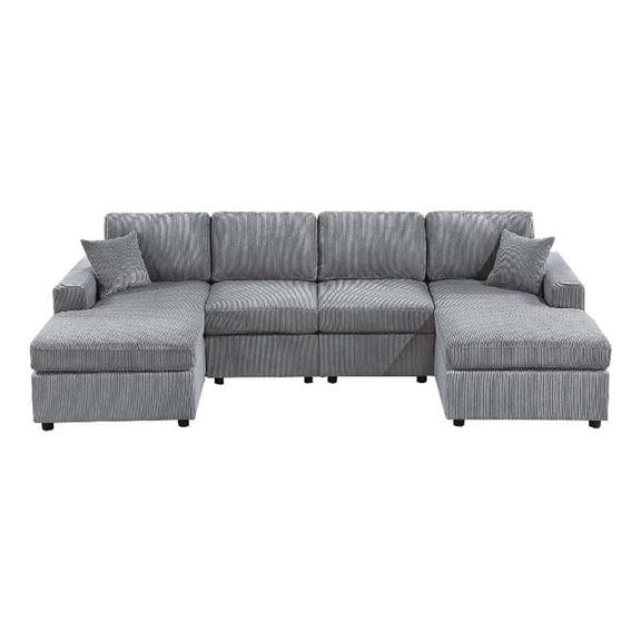 Pemberly Row U Sectional Sofa Chaise Armless Chair Set 2 Pillows in Fog Gray
