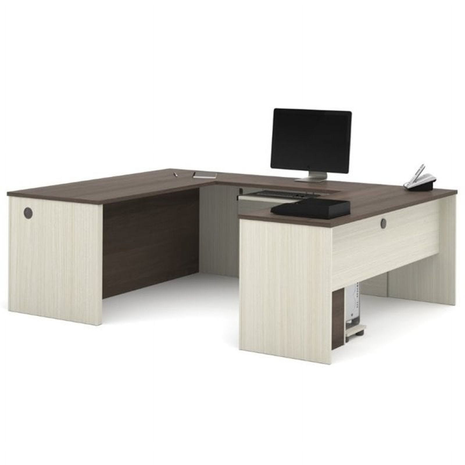 Pemberly Row U Shaped Computer Desk in White Chocolate and Antigua ...
