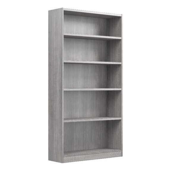 Pemberly Row Universal Tall 5 Shelf Bookcase in Platinum Gray - Engineered Wood