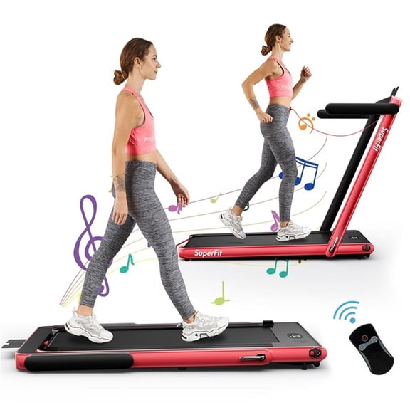 Pemberly Row Up To 7.5MPH 2.25HP Single Display Screen Treadmill in Red