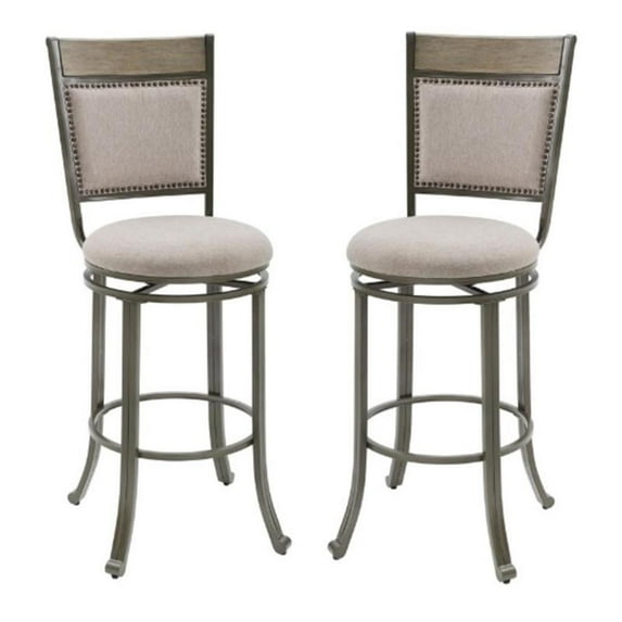 Pemberly Row Upholstered Bar Stool with Metal Base in Pewter - Set of 2