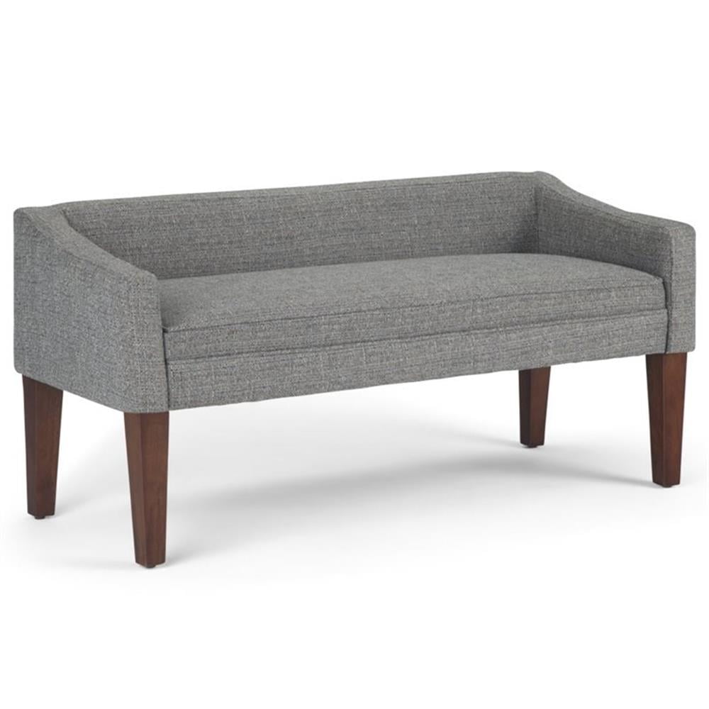 Pebble Grey Upholstered Bedroom Bench with Low Back and Swooped Arms