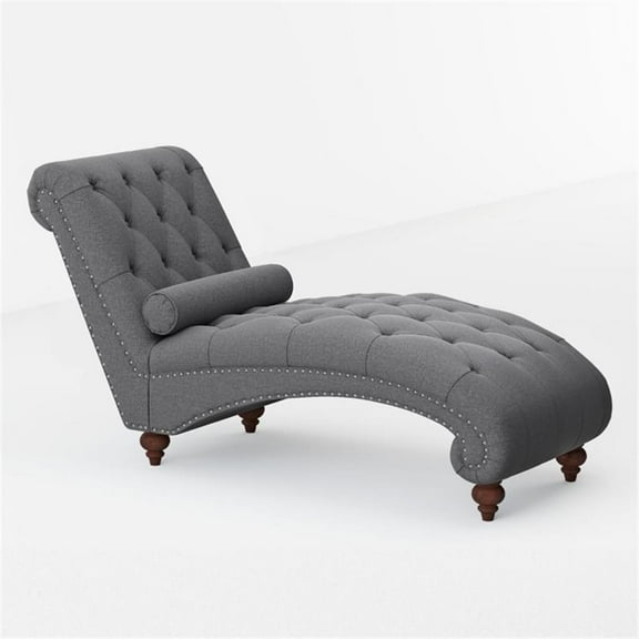 Pemberly Row Upholstered Chaise with Bolster Pillow in Dark Gray