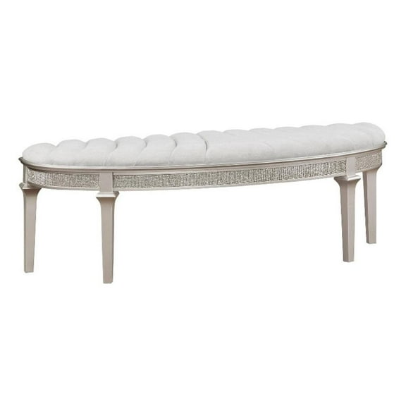 Pemberly Row Upholstered Demilune Bench in Ivory / Silver Oak