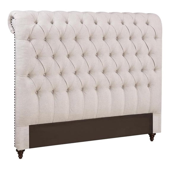 Pemberley Row Upholstered Beige Full Size Headboard Rectangular Button-Tufted 56.75"H Unassembled