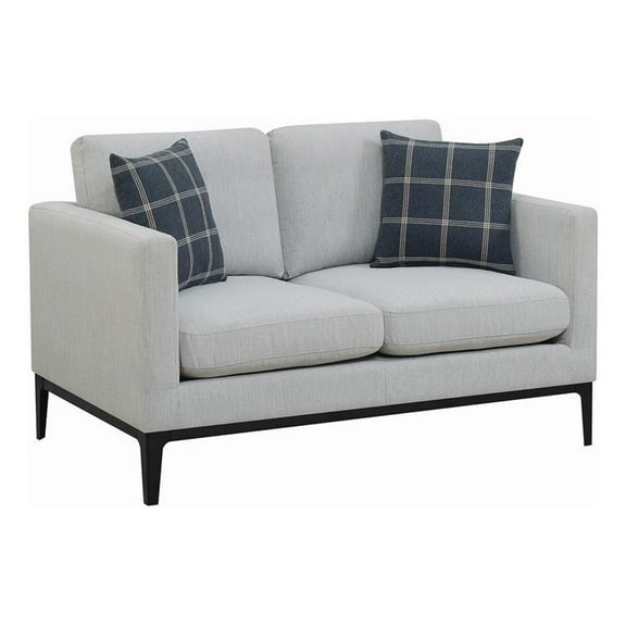 Pemberly Row Upholstered Fabric Loveseat with Cushioned Back in Light Gray
