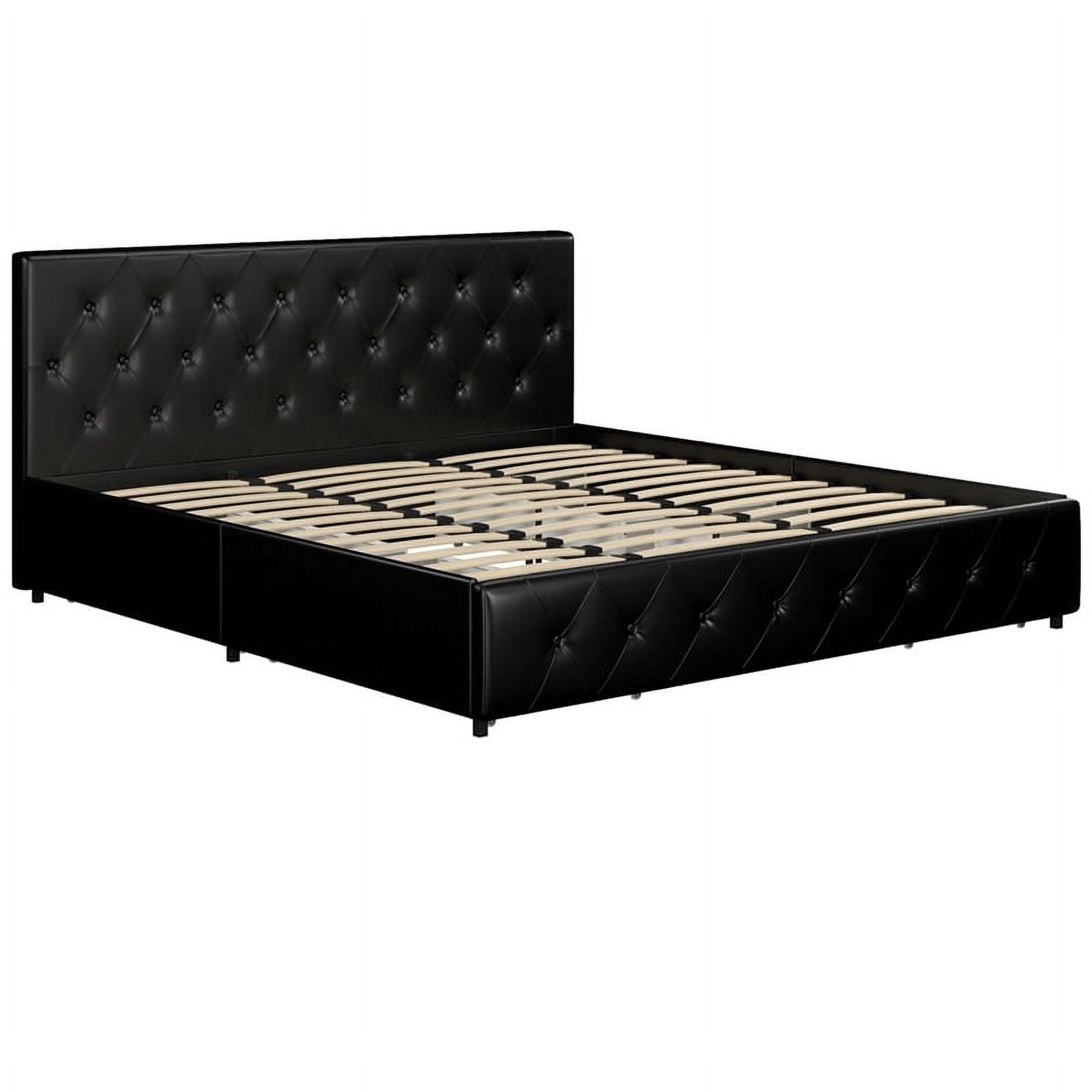 Pemberly Row Upholstered Faux Leather King Bed with Storage Drawers in ...