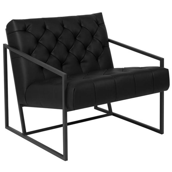 Pemberly Row Upholstered Leather Tufted Accent Chair in Black