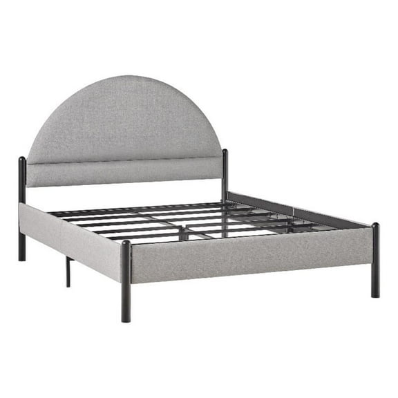 Pemberly Row Upholstered Metal Queen Bed with Arched Headboard in Gray