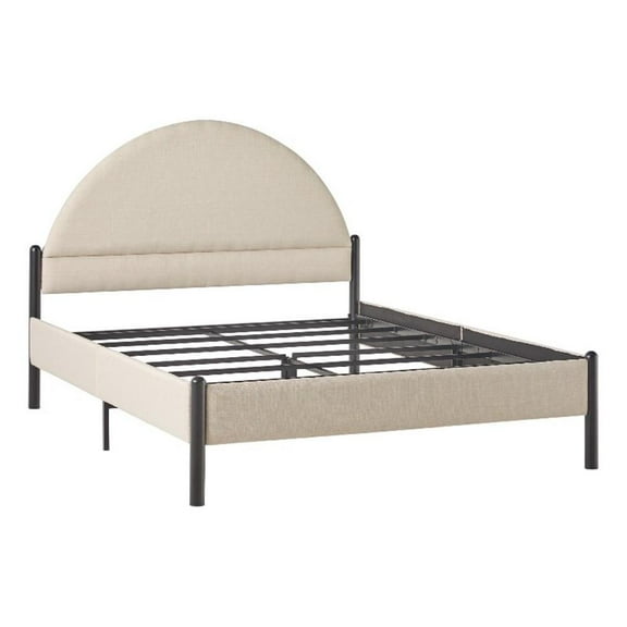 Pemberly Row Upholstered Metal Queen Bed with Arched Headboard in Oatmeal