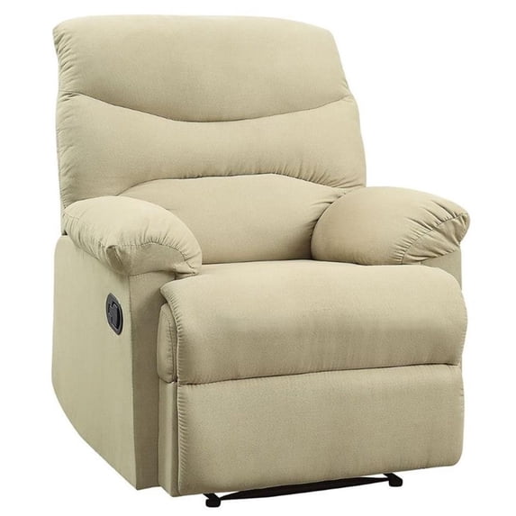 Pemberly Row Upholstered Motion Recliner in Beige Microfiber