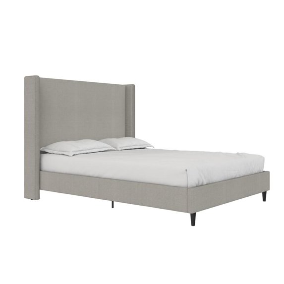 Pemberley Row Upholstered Gray Platform Bed Rectangular Wingback 67.5"W x 85.5"D x 54"H Unassembled