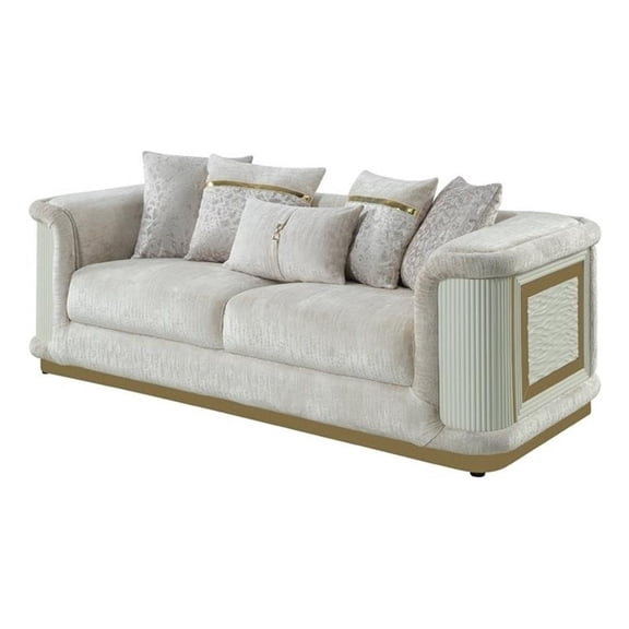 Pemberly Row Upholstered Sofa with Brushed Gold Metal Frame in Cream