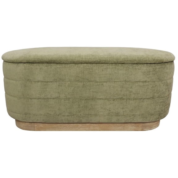 Pemberly Row Upholstered Storage Bench in Leaf Green Multi-Weave Solid Wood