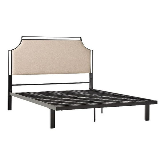 Pemberly Row Upholstered Transitional Metal Queen Size Bed in Tan