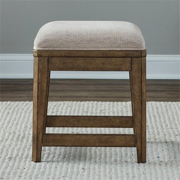 Pemberly Row Upholstered Upholstered Console Stool with Storage in Brown