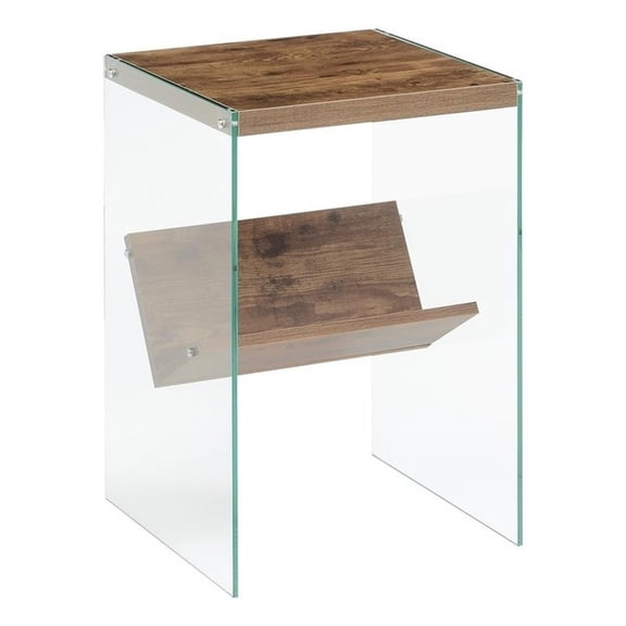 Pemberly Row V Console Table w/ Shelf in Nutmeg Wood Finish & Clear Glass Panels