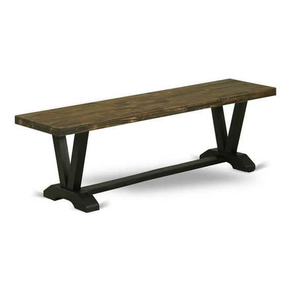 Pemberly Row V-Style 15x60" Wood Dining Bench in Black/Brown