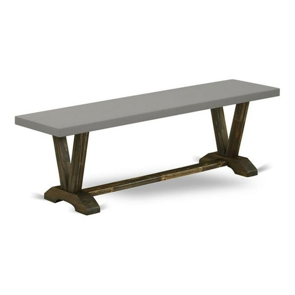 Pemberly Row V-Style 15x60" Wood Dining Bench in Jacobean/Cement Gray