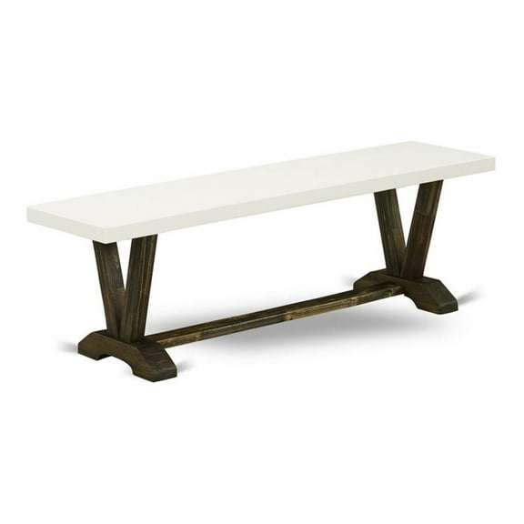 Pemberly Row V-Style 15x60" Wood Dining Bench in Jacobean/Linen White