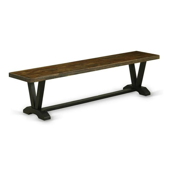Pemberly Row V-Style 15x72" Wood Dining Bench in Black/Brown