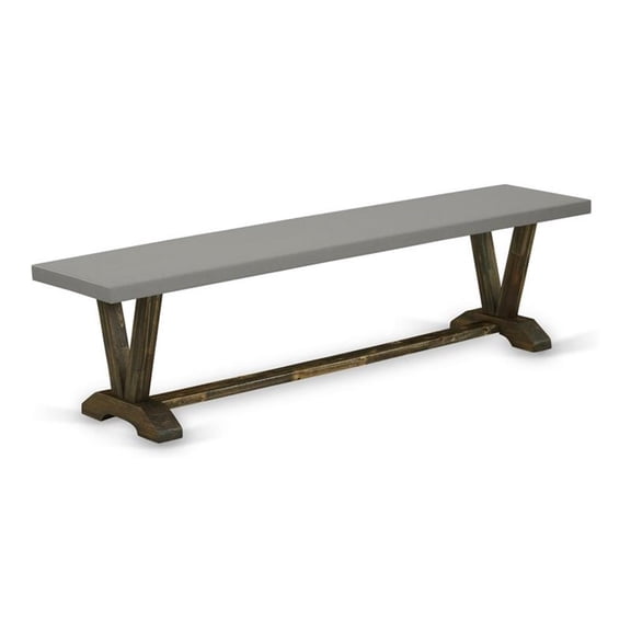 Pemberly Row V-Style 15x72" Wood Dining Bench in Jacobean/Cement Gray
