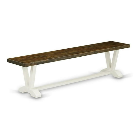 Pemberly Row V-Style 15x72" Wood Dining Bench in White/Brown