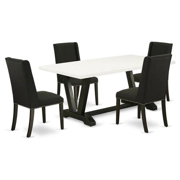 Pemberly Row V-Style 5-Piece Wood Kitchen Set in Black Finish