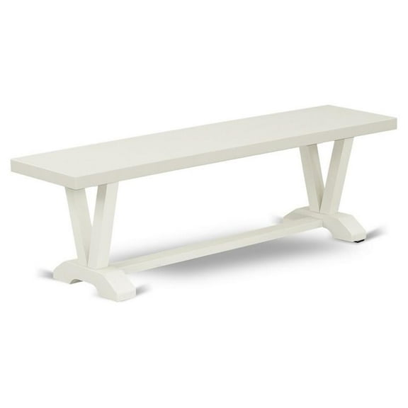 Pemberly Row V-Style 60" Traditional Wood Dining Bench in White