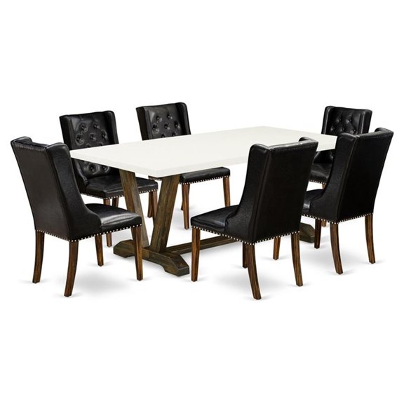Pemberly Row V-Style 7-Piece Wood Dining Set in Jacobean and Black