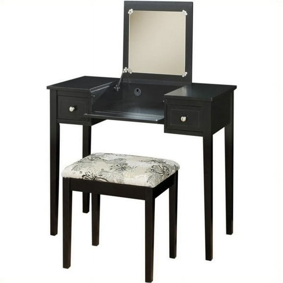 Pemberly Row Vanity Set Black with Bench