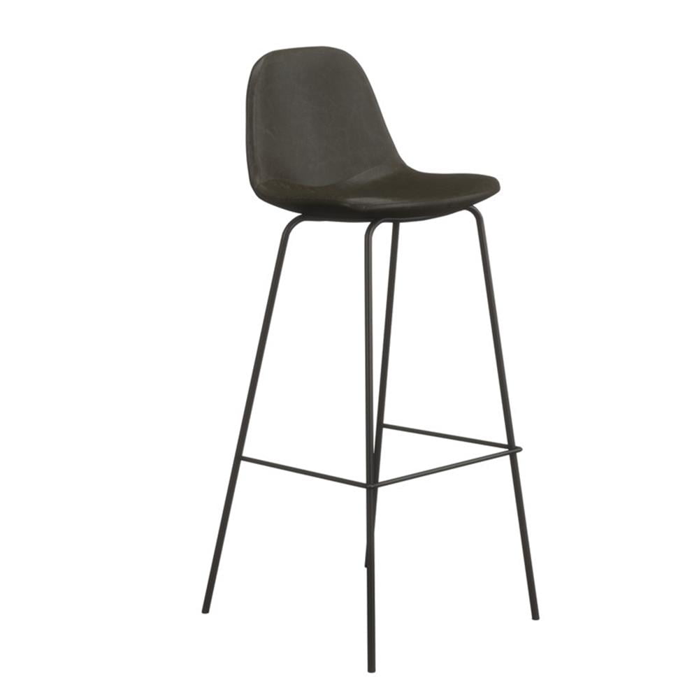 Midnight Black Vegan Leather Counter Stools with Metal Frame, Set of 2