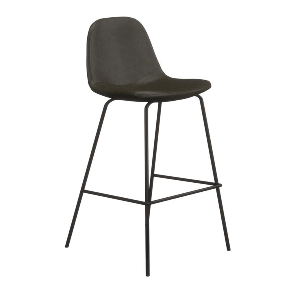 Midnight Black Vegan Leather Counter Stools with Metal Frame, Set of 2