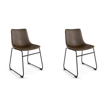 Pemberly Row Vegan Leather Side Chairs with Black Legs (Set of 2) in Dark Wood