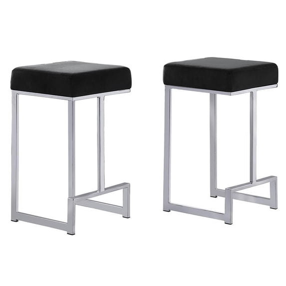 Pemberly Row Velvet Backless Counter Height Stool in Black/Silver (Set of 2)