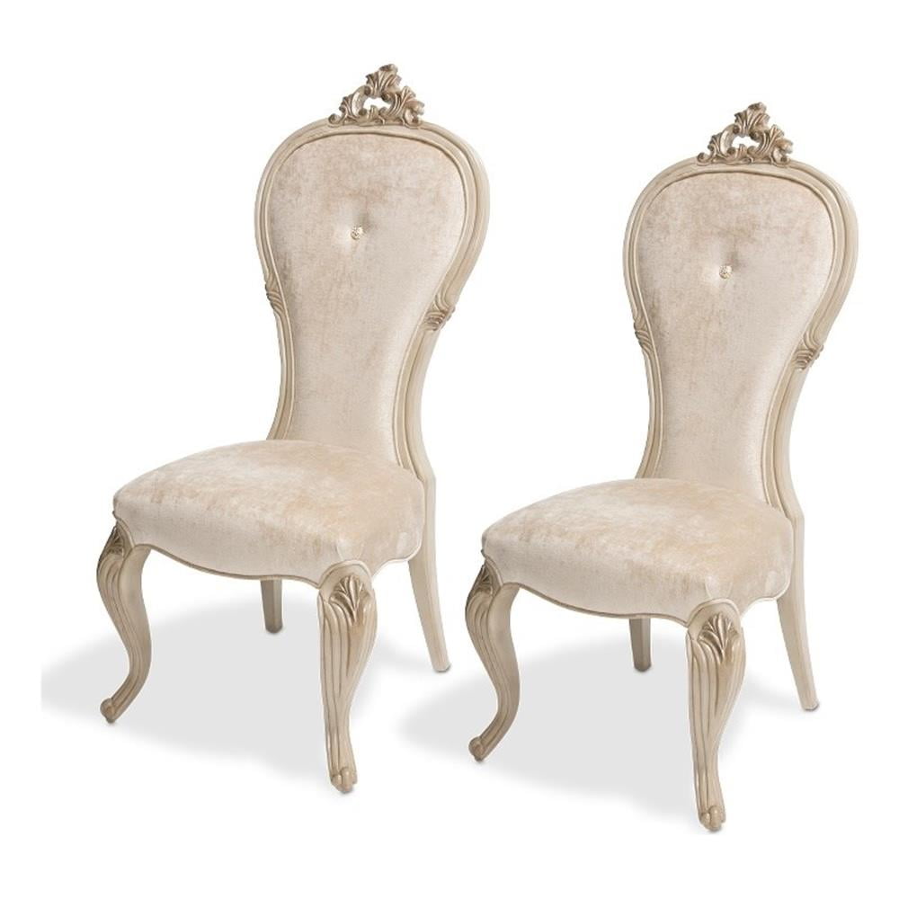 Champagne Velvet Upholstered Side Chair with Carved Wood Legs