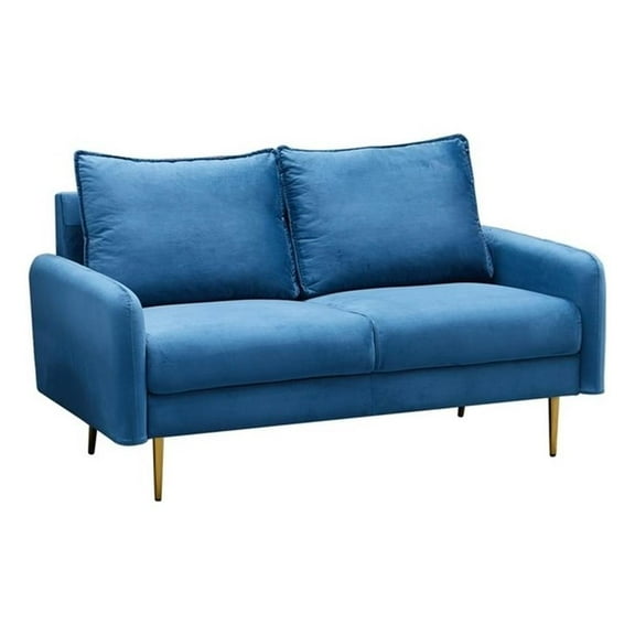 Pemberly Row Velvet Loveseat Modern Sofa with Metal Legs for Living Room-Blue