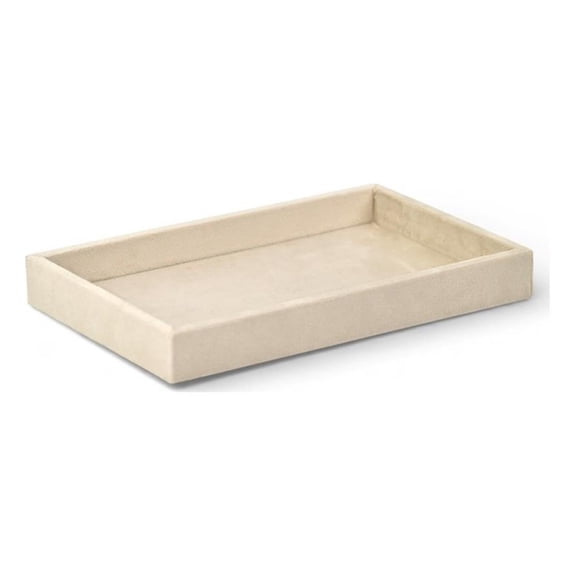 Pemberly Row Velvet Overlay Chipboard Rectangular Tray in Cream