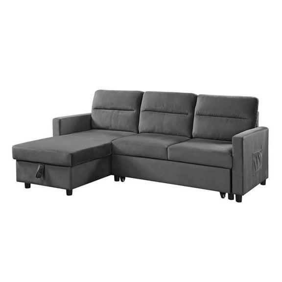 Pemberly Row Velvet Reversible Sleeper Sectional with Storage in Dark Gray