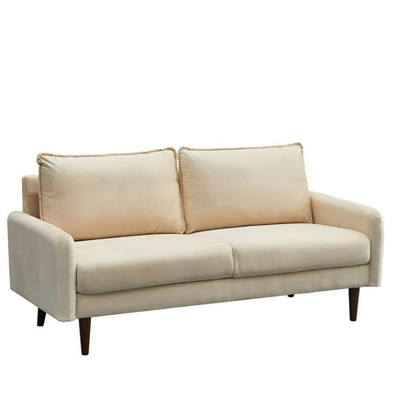 Pemberly Row Velvet Sofa Modern Couch with Wooden Legs for Living Room in Beige