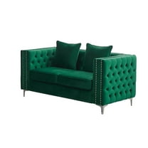 Pemberly Row Velvet Sofa Modern Loveseat with Button-Tufted & Metal Legs - Green