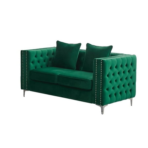 Pemberly Row Velvet Sofa Modern Loveseat with Button-Tufted & Metal Legs - Green