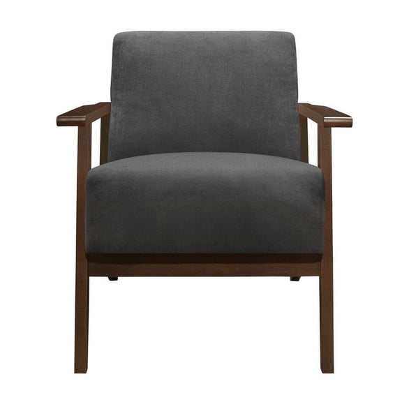 Pemberly Row Velvet Upholstered Accent Chair with Wood Arms in Dark Gray