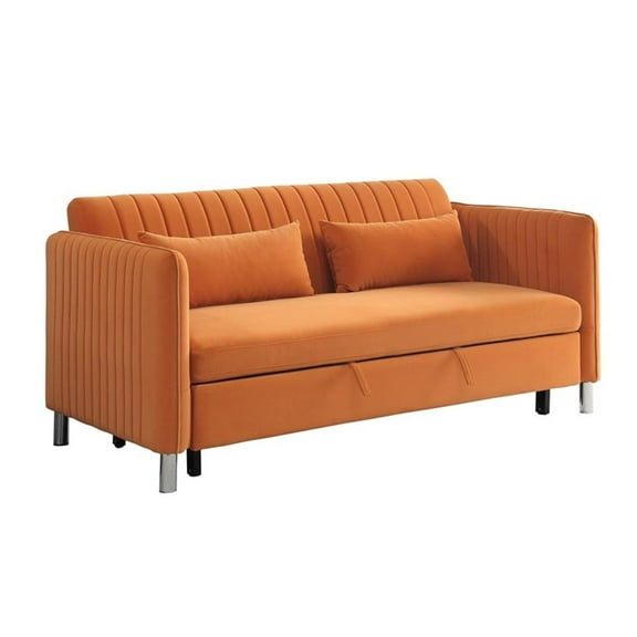 Pemberly Row Velvet Upholstered Click Clack Convertible Sofa in Orange
