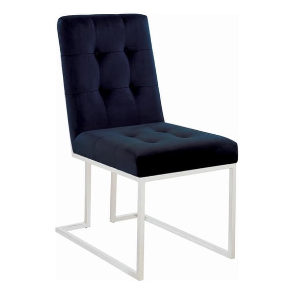 Pemberly Row Velvet Upholstered Dining Chairs Ink Blue and Chrome (Set of 2)