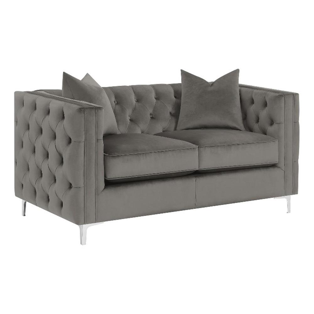 Pemberly Row Velvet Upholstered Tufted Tuxedo Arms Loveseat Urban ...