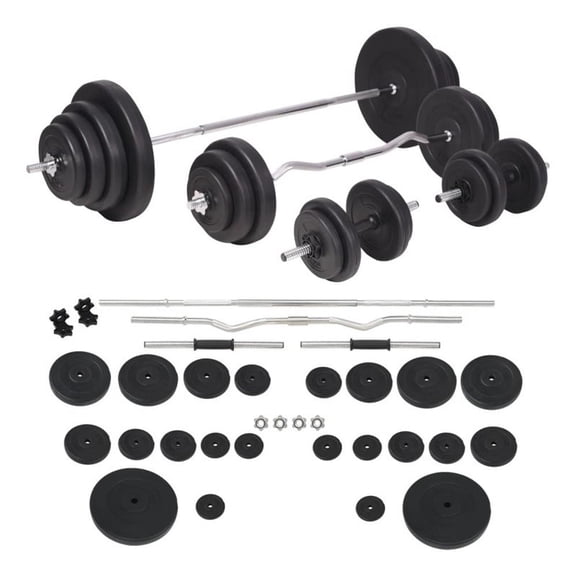 Pemberly Row Versatile 264.6 lbs Barbell and Dumbbell Set in Black